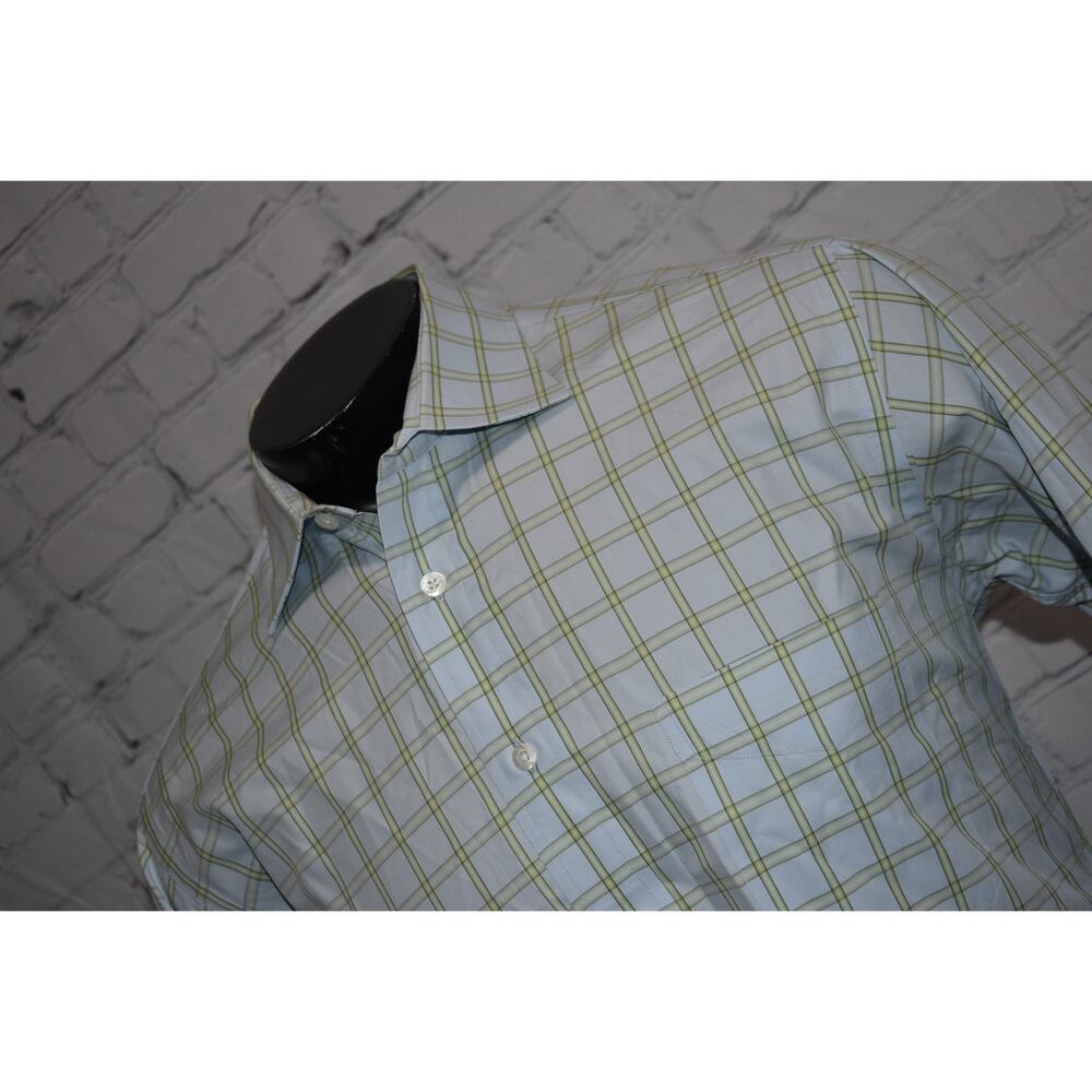 Gitman Bros. Dress Shirt Mens Size Medium Green Blue Plaid French Cuffs Made USA